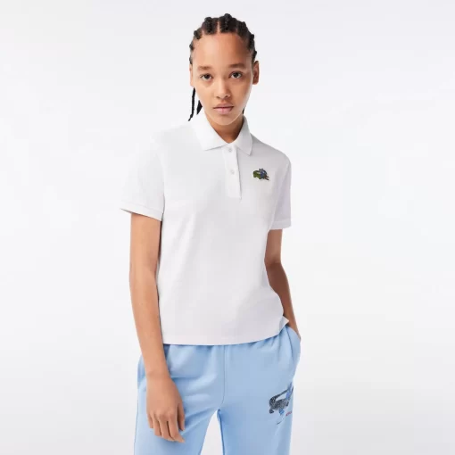 Lacoste Poloshirts>Damen X Netflix Poloshirt Mit Krokodil-Print Weis Vik