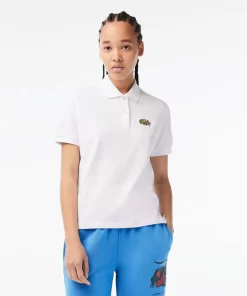 Lacoste Poloshirts>Damen X Netflix Poloshirt Mit Krokodil-Print Weis Vih