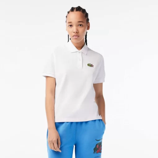 Lacoste Poloshirts>Damen X Netflix Poloshirt Mit Krokodil-Print Weis Vih