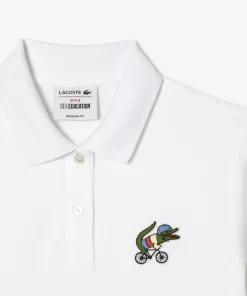 Lacoste Poloshirts>Damen X Netflix Poloshirt Mit Krokodil-Print Weis Viq