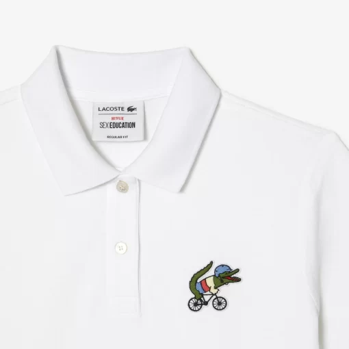 Lacoste Poloshirts>Damen X Netflix Poloshirt Mit Krokodil-Print Weis Viq