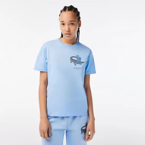 Lacoste T-Shirts>Damen X Netflix T-Shirt Aus Bio-Baumwolljersey Pastellblau Hbp