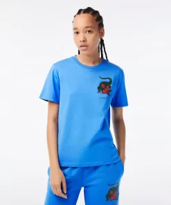 Lacoste T-Shirts>Damen X Netflix T-Shirt Aus Bio-Baumwolljersey Atherisches Blau L99