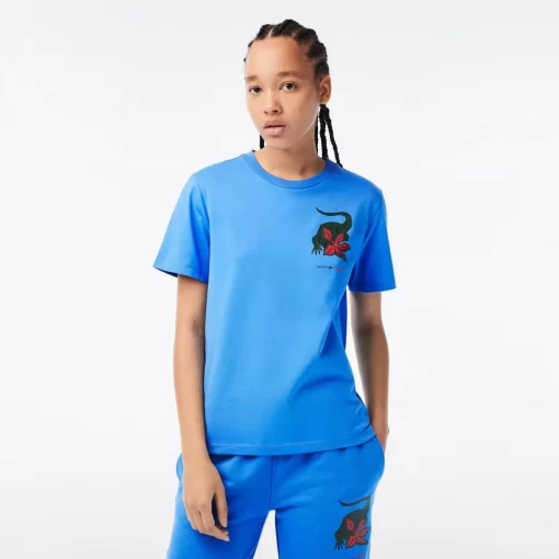 Lacoste T-Shirts>Damen X Netflix T-Shirt Aus Bio-Baumwolljersey Atherisches Blau L99