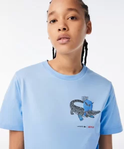 Lacoste T-Shirts>Damen X Netflix T-Shirt Aus Bio-Baumwolljersey Pastellblau Hbp