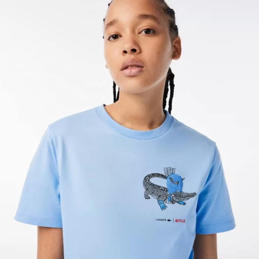 Lacoste T-Shirts>Damen X Netflix T-Shirt Aus Bio-Baumwolljersey Pastellblau Hbp