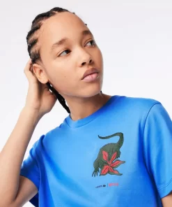 Lacoste T-Shirts>Damen X Netflix T-Shirt Aus Bio-Baumwolljersey Atherisches Blau L99