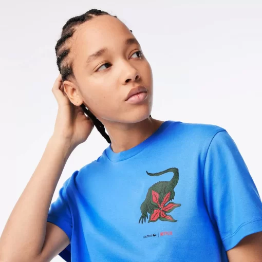 Lacoste T-Shirts>Damen X Netflix T-Shirt Aus Bio-Baumwolljersey Atherisches Blau L99