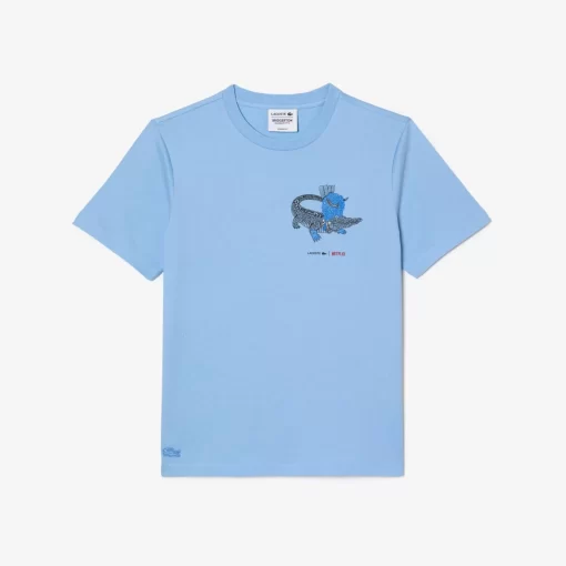 Lacoste T-Shirts>Damen X Netflix T-Shirt Aus Bio-Baumwolljersey Pastellblau Hbp