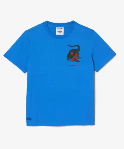 Lacoste T-Shirts>Damen X Netflix T-Shirt Aus Bio-Baumwolljersey Atherisches Blau L99