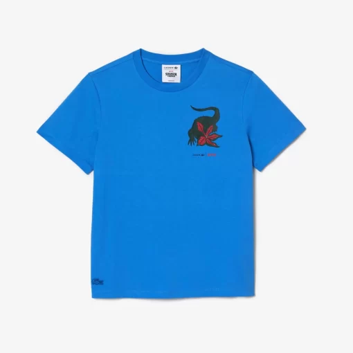 Lacoste T-Shirts>Damen X Netflix T-Shirt Aus Bio-Baumwolljersey Atherisches Blau L99