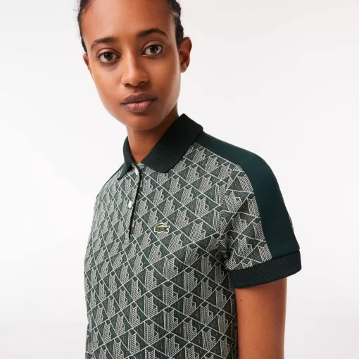 Lacoste Poloshirts>Damen Poloshirt Mit Kontrastkragen Und Monogramm-Print Grun / Beige 7M4