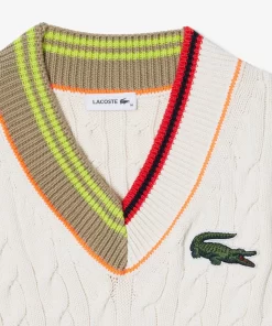 Lacoste Pullover>Damen Pullover-Weste Mit Zopfmuster Weis R1T