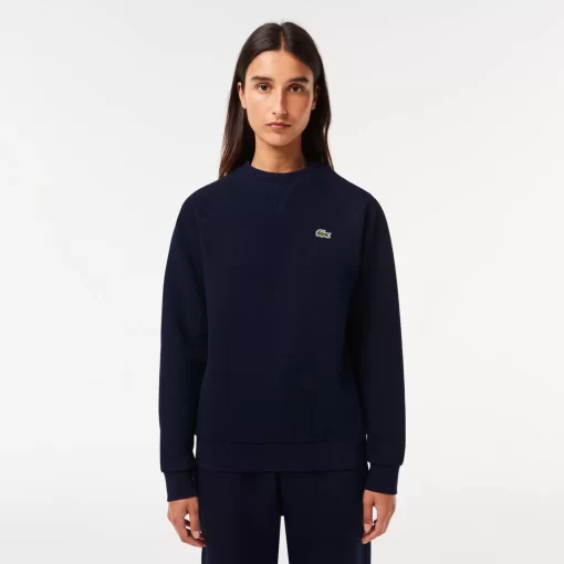 Lacoste Sweatshirts>Damen Rundhals-Sweatshirt Aus Zweiseitigem Pique Navy Blau 166