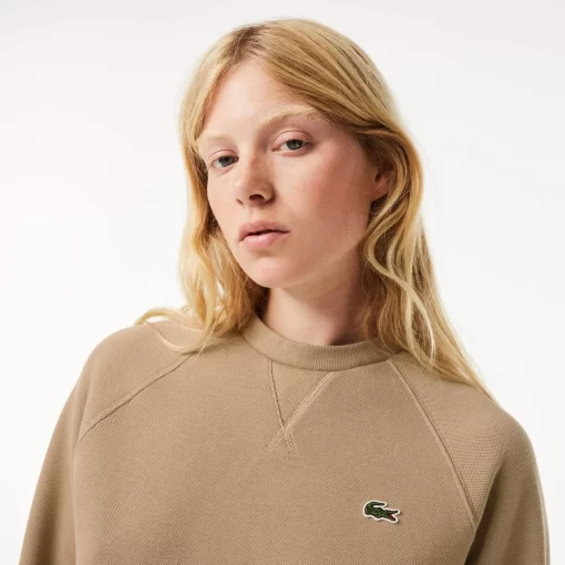 Lacoste Sweatshirts>Damen Rundhals-Sweatshirt Aus Zweiseitigem Pique Beige Cb8