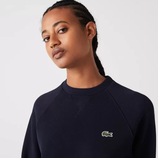 Lacoste Sweatshirts>Damen Rundhals-Sweatshirt Aus Zweiseitigem Pique Navy Blau 166