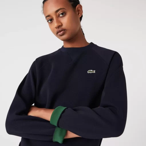 Lacoste Sweatshirts>Damen Rundhals-Sweatshirt Aus Zweiseitigem Pique Navy Blau 166