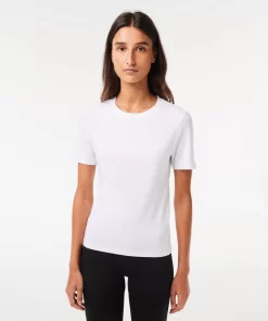 Lacoste T-Shirts>Damen Slim Fit T-Shirt Mit Rundhals Aus Baumwollmischung Weis 001