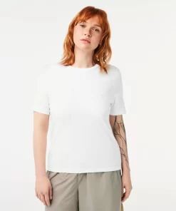 Lacoste T-Shirts>Damen Slim Fit T-Shirt Mit Rundhals Aus Baumwollmischung Weis 001