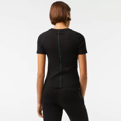 Lacoste T-Shirts>Damen Slim Fit T-Shirt Mit Rundhals Aus Baumwollmischung Schwarz 031