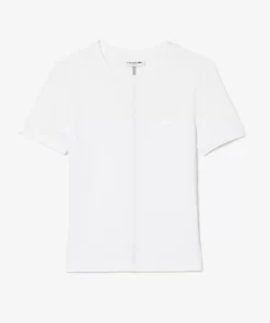 Lacoste T-Shirts>Damen Slim Fit T-Shirt Mit Rundhals Aus Baumwollmischung Weis 001