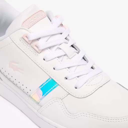 Lacoste Sneakers>Damen Sneaker T-Clip Mit Pastell-Akzenten Aus Leder White/Light Pink 1Y9