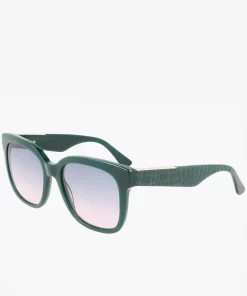 Lacoste Sonnenbrillen>Damen Sonnenbrille Rechteckig Aus Acetat Mit Croco-Haut Green 300