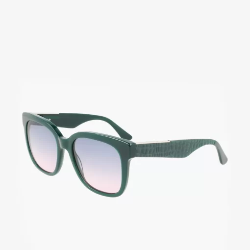 Lacoste Sonnenbrillen>Damen Sonnenbrille Rechteckig Aus Acetat Mit Croco-Haut Green 300