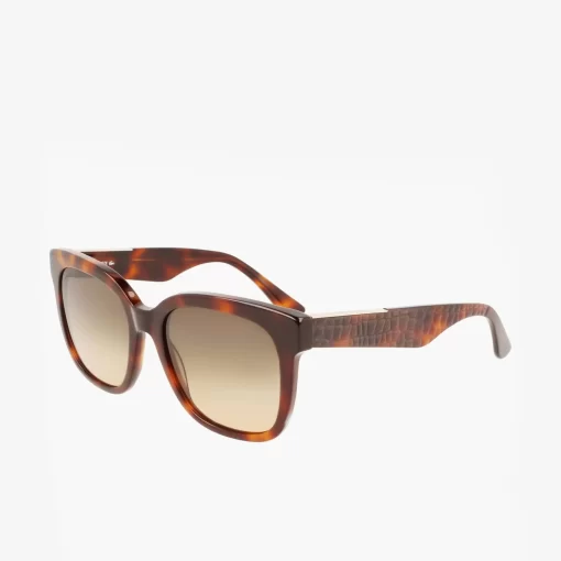 Lacoste Sonnenbrillen>Damen Sonnenbrille Rechteckig Aus Acetat Mit Croco-Haut Matte Havana 230