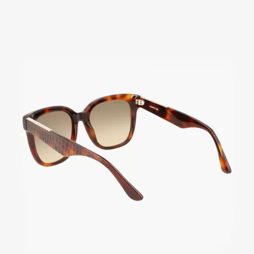 Lacoste Sonnenbrillen>Damen Sonnenbrille Rechteckig Aus Acetat Mit Croco-Haut Matte Havana 230