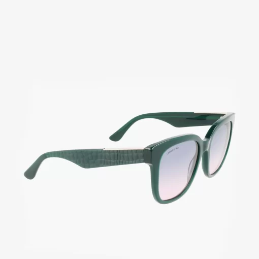 Lacoste Sonnenbrillen>Damen Sonnenbrille Rechteckig Aus Acetat Mit Croco-Haut Green 300