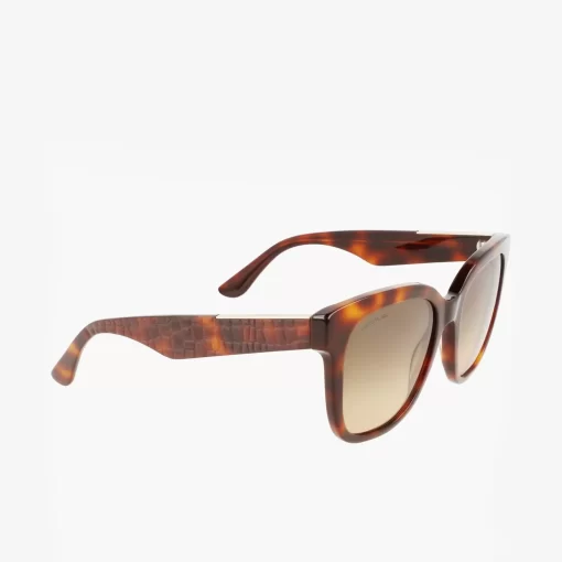 Lacoste Sonnenbrillen>Damen Sonnenbrille Rechteckig Aus Acetat Mit Croco-Haut Matte Havana 230