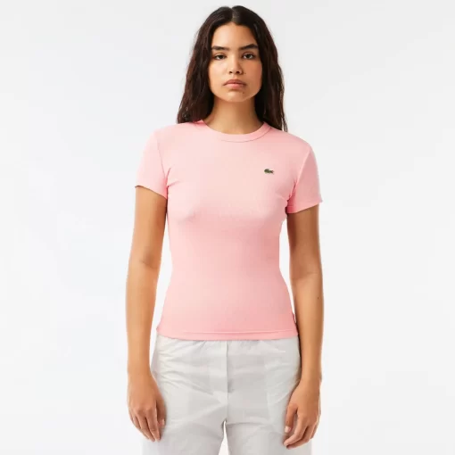 Lacoste T-Shirts>Damen T-Shirt Aus Bio-Baumwolle Rosa Sfi