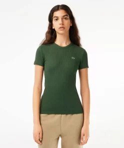 Lacoste T-Shirts>Damen T-Shirt Aus Bio-Baumwolle Dunkelgrun Smi