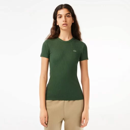 Lacoste T-Shirts>Damen T-Shirt Aus Bio-Baumwolle Dunkelgrun Smi