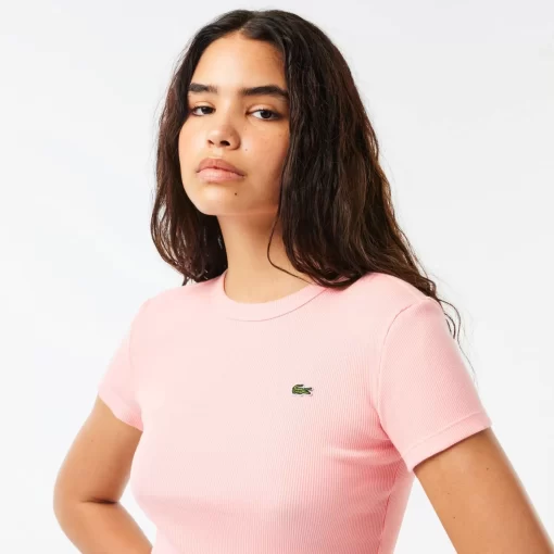 Lacoste T-Shirts>Damen T-Shirt Aus Bio-Baumwolle Rosa Sfi