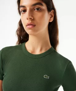 Lacoste T-Shirts>Damen T-Shirt Aus Bio-Baumwolle Dunkelgrun Smi