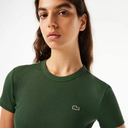 Lacoste T-Shirts>Damen T-Shirt Aus Bio-Baumwolle Dunkelgrun Smi