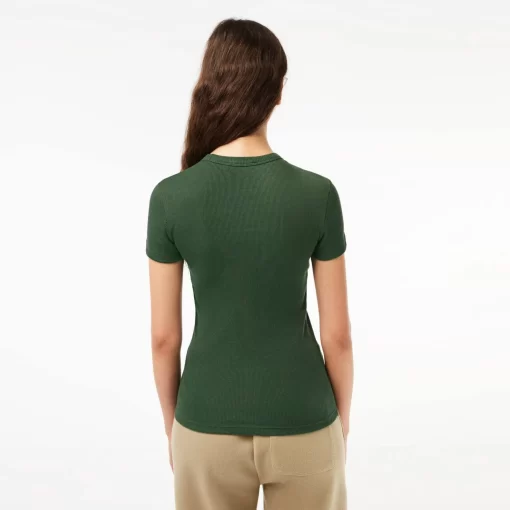 Lacoste T-Shirts>Damen T-Shirt Aus Bio-Baumwolle Dunkelgrun Smi