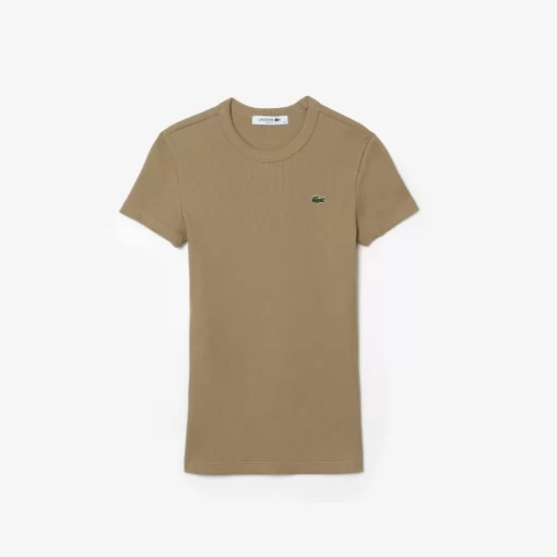 Lacoste T-Shirts>Damen T-Shirt Aus Bio-Baumwolle Beige Cb8