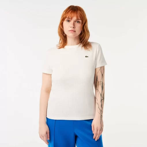 Lacoste T-Shirts>Damen T-Shirt Aus Bio-Baumwolle Weis 70V