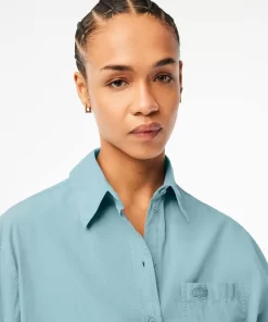 Lacoste Hemden & Tops>Damen-Bluse Extraweit Aus Baumwoll-Popeline Blau K98