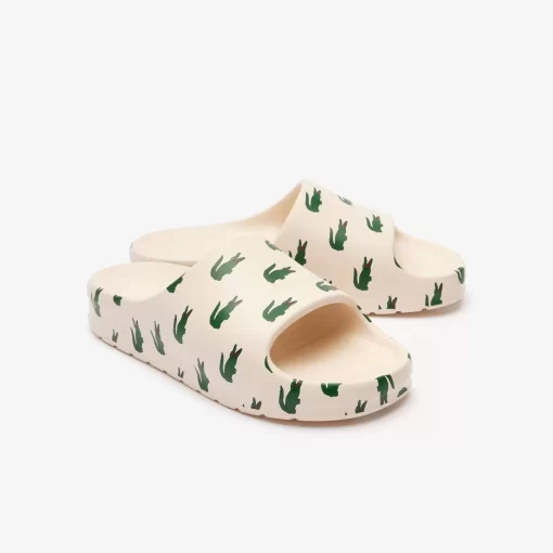 Lacoste Flip-Flops & Sandalen>Damen-Schlappen Serve Slide 2.0 Mit Colourpop Off Wht/Dk Grn 1Y5