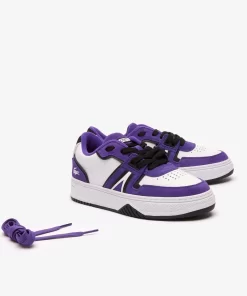 Lacoste Sneakers>Damen-Sneakers L001 Aus Beschichtetem Leder Wht/Dk Purp 1S6