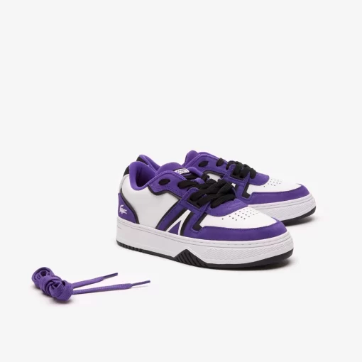 Lacoste Sneakers>Damen-Sneakers L001 Aus Beschichtetem Leder Wht/Dk Purp 1S6