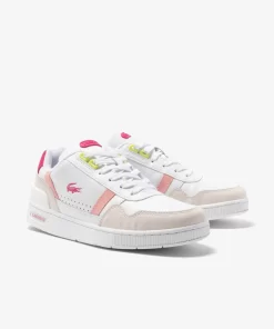 Lacoste Sneakers>Damen-Sneakers T-Clip Aus Leder White/Pink B53