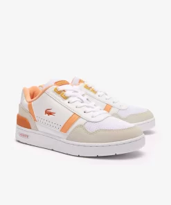 Lacoste Sneakers>Damen-Sneakers T-Clip Aus Leder Mit Ferseneinatz Wht/Lt Org 1T2