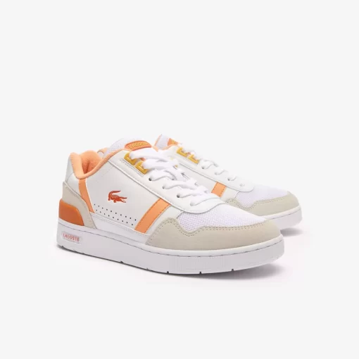 Lacoste Sneakers>Damen-Sneakers T-Clip Aus Leder Mit Ferseneinatz Wht/Lt Org 1T2