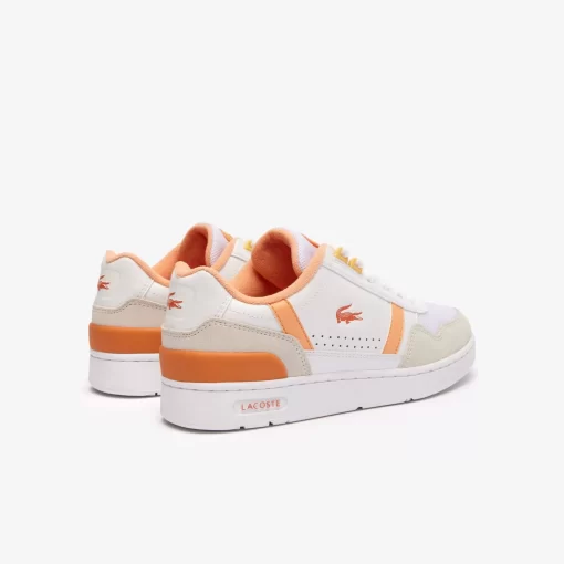 Lacoste Sneakers>Damen-Sneakers T-Clip Aus Leder Mit Ferseneinatz Wht/Lt Org 1T2