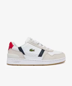 Lacoste Sneakers>Damen-Sneakers T-Clip Aus Trikolor-Leder Und Veloursleder Wht/Nvy/Red 407